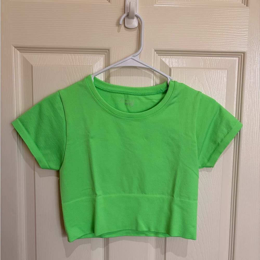 aerie Neon Green Cropped Tee size Small